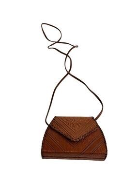 vintage Moroccan Handmade Tooled Brown GENUINE LEATHER Crossbody